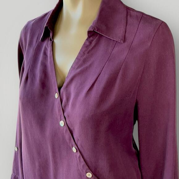 Soft Surroundings Asymmetrical Button Tunic Tops Roll Tab Sleeves Size PL Purple - Picture 7 of 16